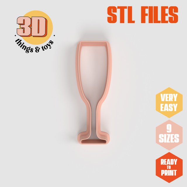 STL Party Champagne Glass Shape Cutter- 9 Sizes Perfect Biscuits Jewelry Making and Crafts Unique 3D Print Model .c4d .max .obj .3ds .fbx .stl .blend 