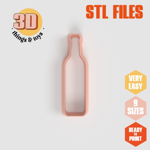 STL Party Bottle Wine Shape Cutter- 9 Sizes Perfect Biscuits Jewelry Making and Crafts Unique 3D Print Model .c4d .max .obj .3ds .fbx .stl .blend 