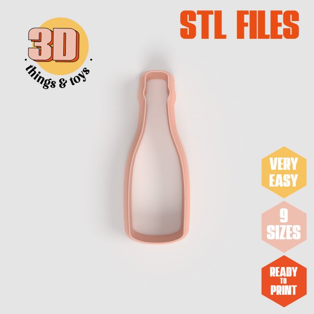 STL Party Bottle Champagne Shape Cutter- 9 Sizes Perfect Biscuits Jewelry Making and Crafts Unique Model Cetak 3D .c4d .max .obj .3ds .fbx .stl .blend 