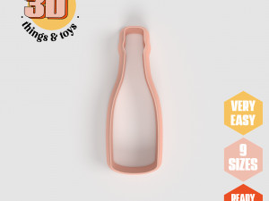 STL Party Bottle Champagne Shape Cutter- 9 Sizes Perfect Biscuits Jewelry Making and Crafts Unique 3D Print Model