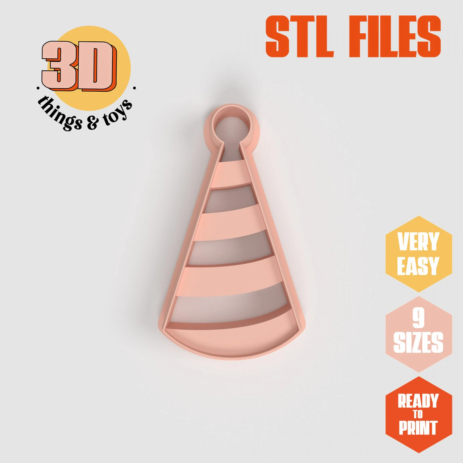 STL Party Strips Hat Shape Cutter set - 9 Sizes Perfect andBiscuits Jewelry Making and Crafts Unique 3D Print Model .c4d .max .obj .3ds .fbx .stl .blend 