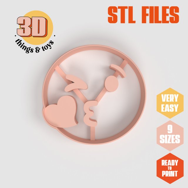 STL Emoji Kiss Shaped Cutter set - 9 Sizes Perfect andBiscuits Jewelry Making and Crafts Unique 3Dプリントモデル .c4d .max .obj .3ds .fbx .stl .blend 