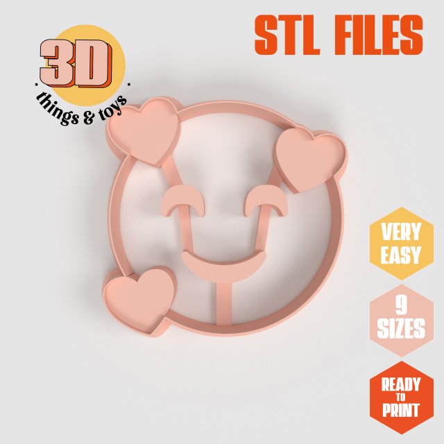 STL Emoji Face Hearts Shaped Cutter set - 9 Sizes Perfect Biscuits Jewelry Making and Crafts Unique Modelo de impresión 3D .c4d .max .obj .3ds .fbx .stl .blend 