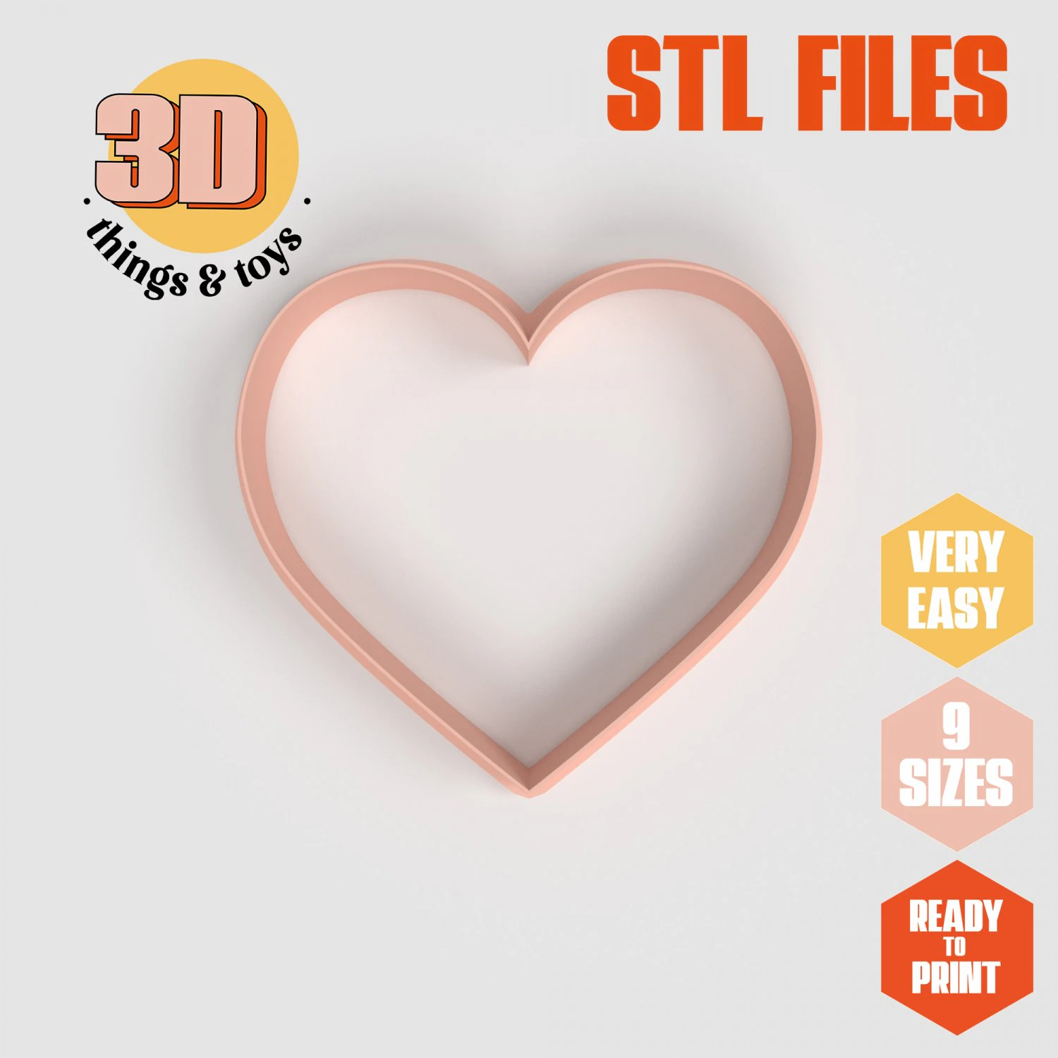 STL Emoji Heart Shaped Cutter set - 9 Sizes Perfect Biscuits Jewelry Making and Crafts Unique 3D Print Model .c4d .max .obj .3ds .fbx .stl .blend 