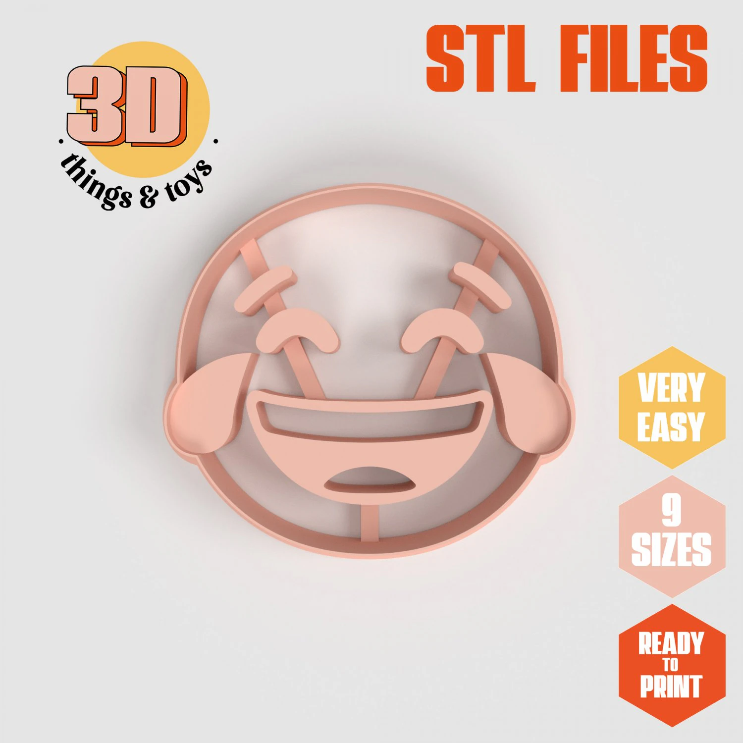 STL Emoji Laugh Shaped Cutter set - 9 Sizes Perfect Biscuits Jewelry Making and Crafts Unique 3D Print Model .c4d .max .obj .3ds .fbx .stl .blend 