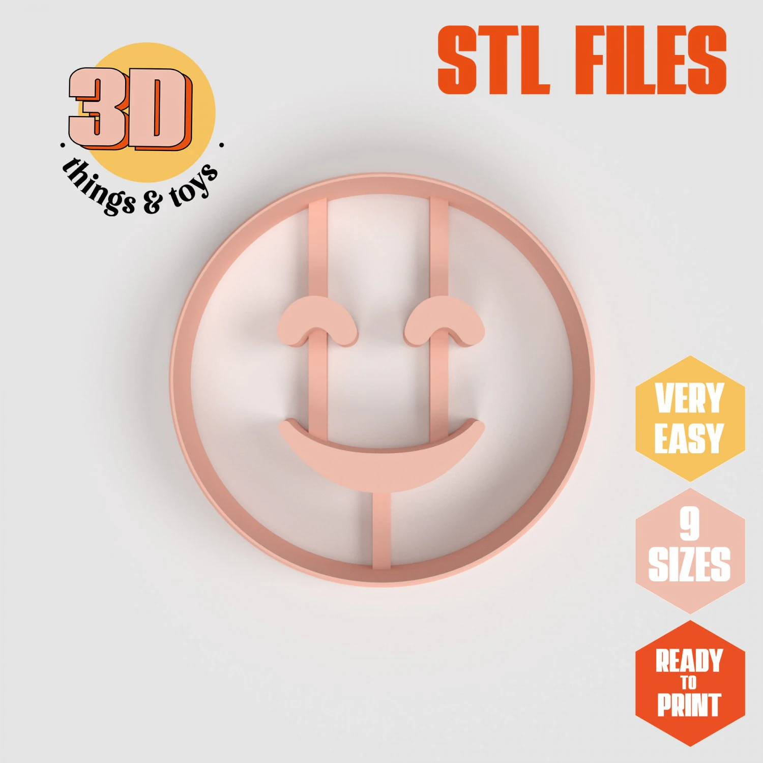 STL Emoji Smile Shaped Cutter set - 9 Sizes Perfect Biscuits Jewelry Making and Crafts Unique 3D Print Model .c4d .max .obj .3ds .fbx .stl .blend 