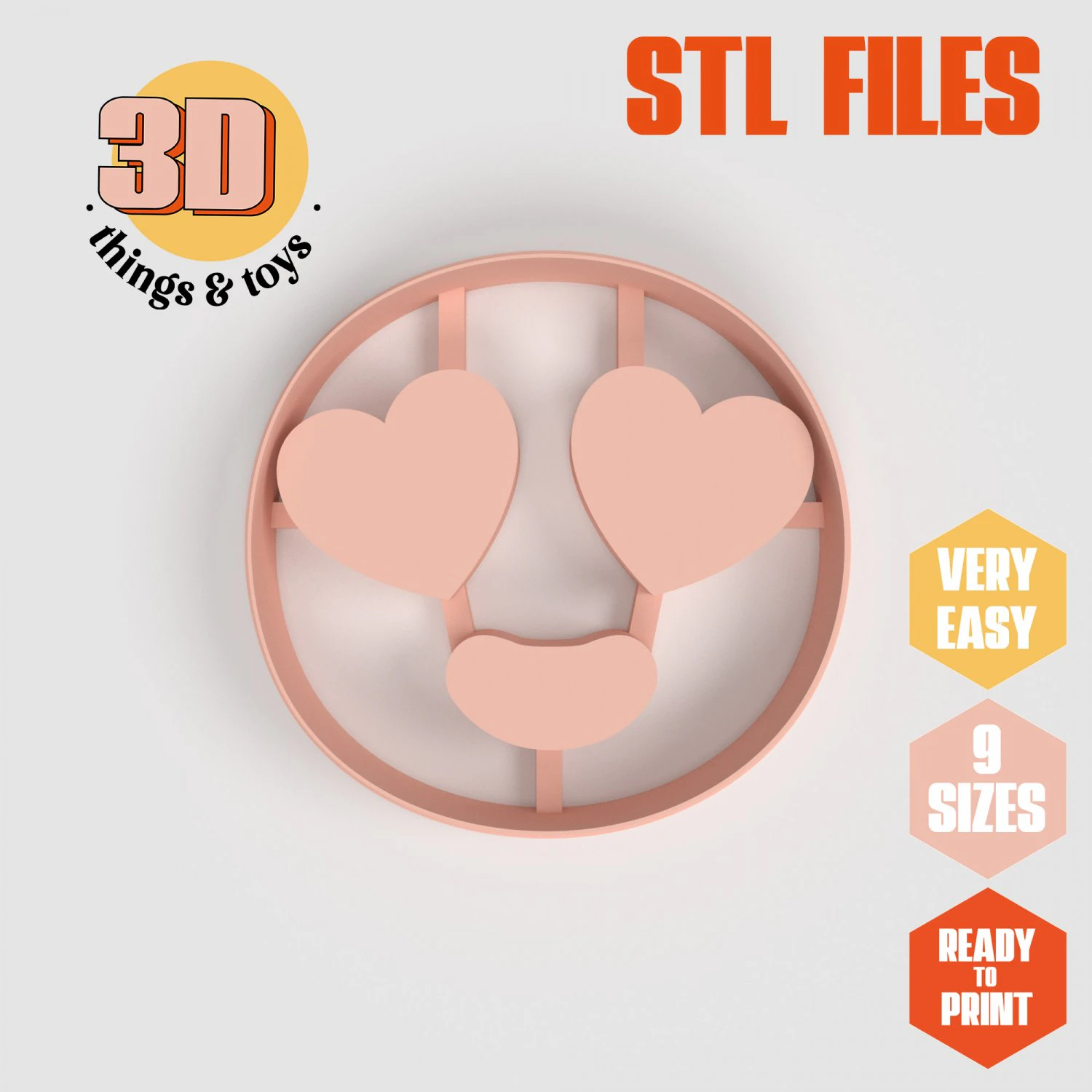 STL Emoji Eyes Hearts Shaped Cutter set - 9 Sizes Perfect Biscuits Jewelry Making and Crafts Unique 3D Print Model .c4d .max .obj .3ds .fbx .stl .blend