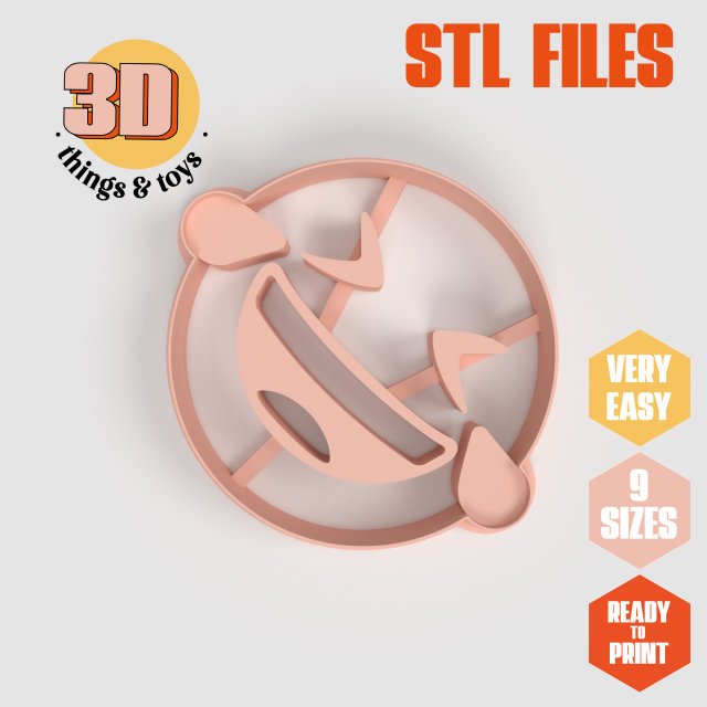 STL Emoji Crooked Laugh Shape Cutter set - 9 Sizes Perfect Biscuits Jewelry Making and Crafts Unique 3D प्रिंट मॉडल .c4d .max .obj .3ds .fbx .stl .blend 