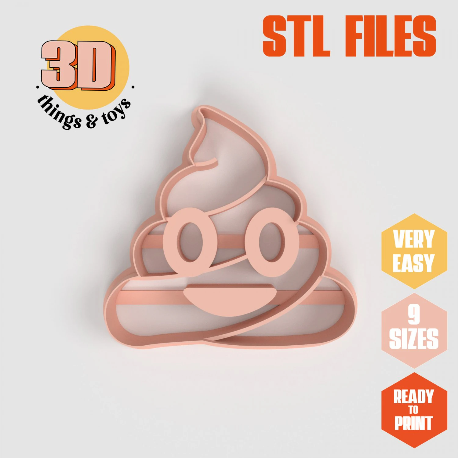 STL Emoji Poop Shape Cutter set - 9 Sizes Perfect Biscuits Jewelry Making and Crafts Unique 3D Print Model .c4d .max .obj .3ds .fbx .stl .blend 