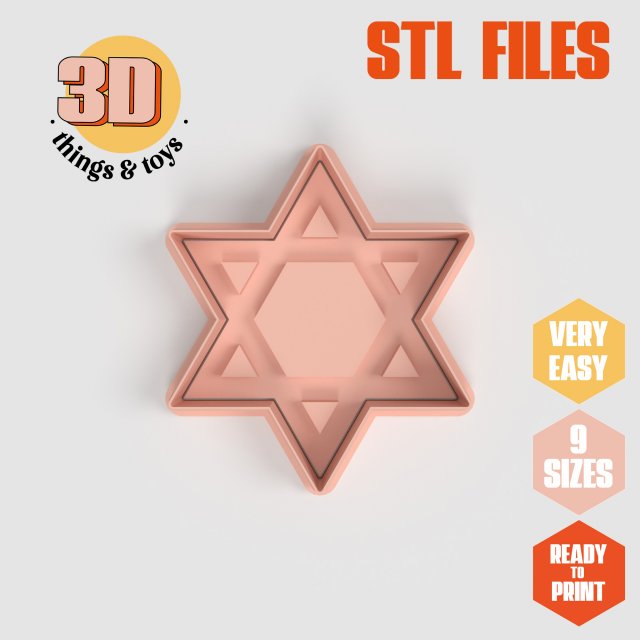 STL Star of David Shape Cutter set - 9 Sizes Perfect Biscuits Jewelry Making and Crafts Unique 3D-Druckmodell .c4d .max .obj .3ds .fbx .stl .blend 