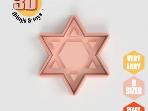 Conjunto de cortador de forma de estrela de David STL - 9 tamanhos, biscoitos perfeitos, fabrica&ccedil;&atilde;o de joias e artesanato exclusivo Modelo de Impressão 3D