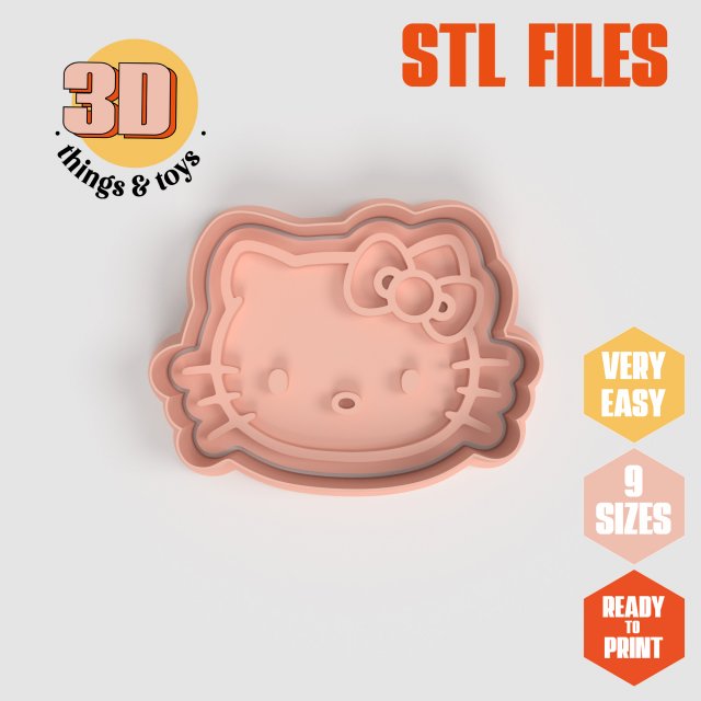 STL Cat Kitty Shape Cutter set - 9 Sizes Perfect Biscuits Jewelry Making and Crafts Unique 3D Принт Модель .c4d .max .obj .3ds .fbx .stl .blend 