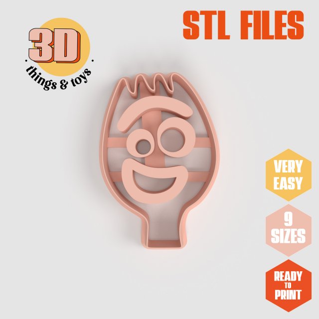 STL Fork with Face Shape Cutter set - 9 Sizes Perfect Biscuits Jewelry Making and Crafts Unique 3D Print Model .c4d .max .obj .3ds .fbx .stl .blend 