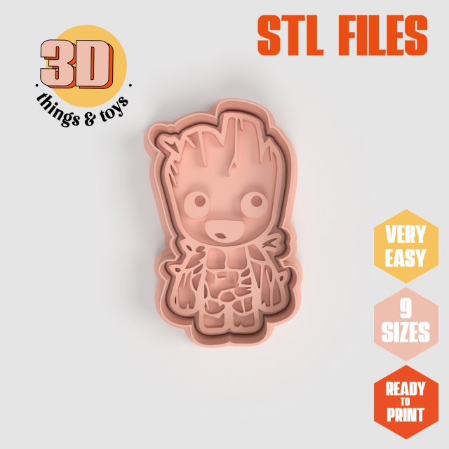 STL Baby Groot Shape Cutter set - 9 Sizes Perfect Biscuits Jewelry Making and Crafts Unique 3D-printmodel .c4d .max .obj .3ds .fbx .stl .blend 