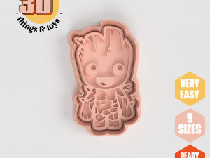 STL Baby Groot Shape Cutter set - 9 Sizes Perfect Biscuits Jewelry Making and Crafts Unique 3D Print Model