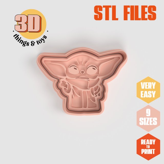 STL Baby Yoda Shape Cutter set - 9 Sizes Perfect Biscuits Jewelry Making and Crafts Unique 3D Print Model .c4d .max .obj .3ds .fbx .stl .blend 
