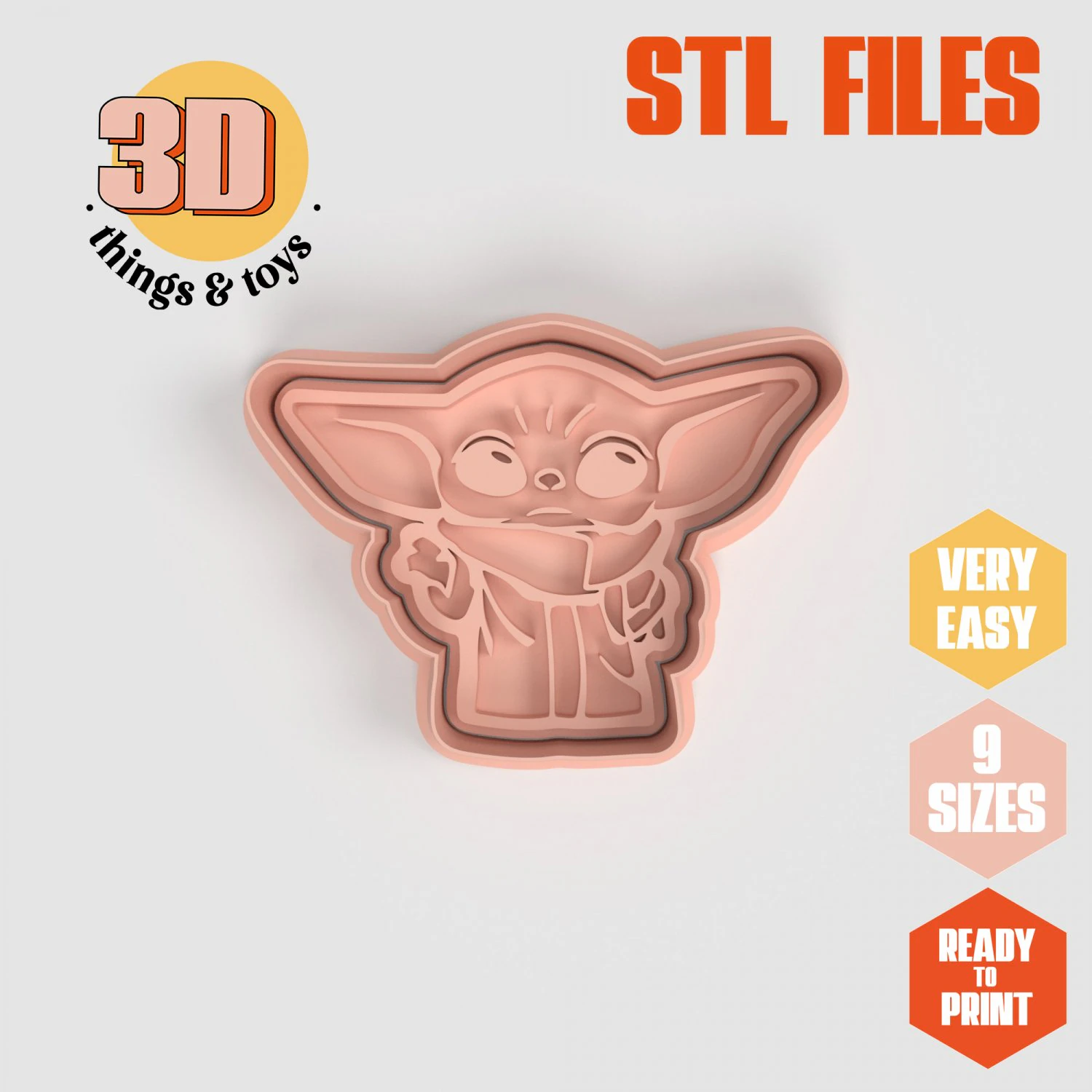 STL Baby Yoda Shape Cutter set - 9 Sizes Perfect Biscuits Jewelry Making and Crafts Unique 3D Print Model .c4d .max .obj .3ds .fbx .stl .blend