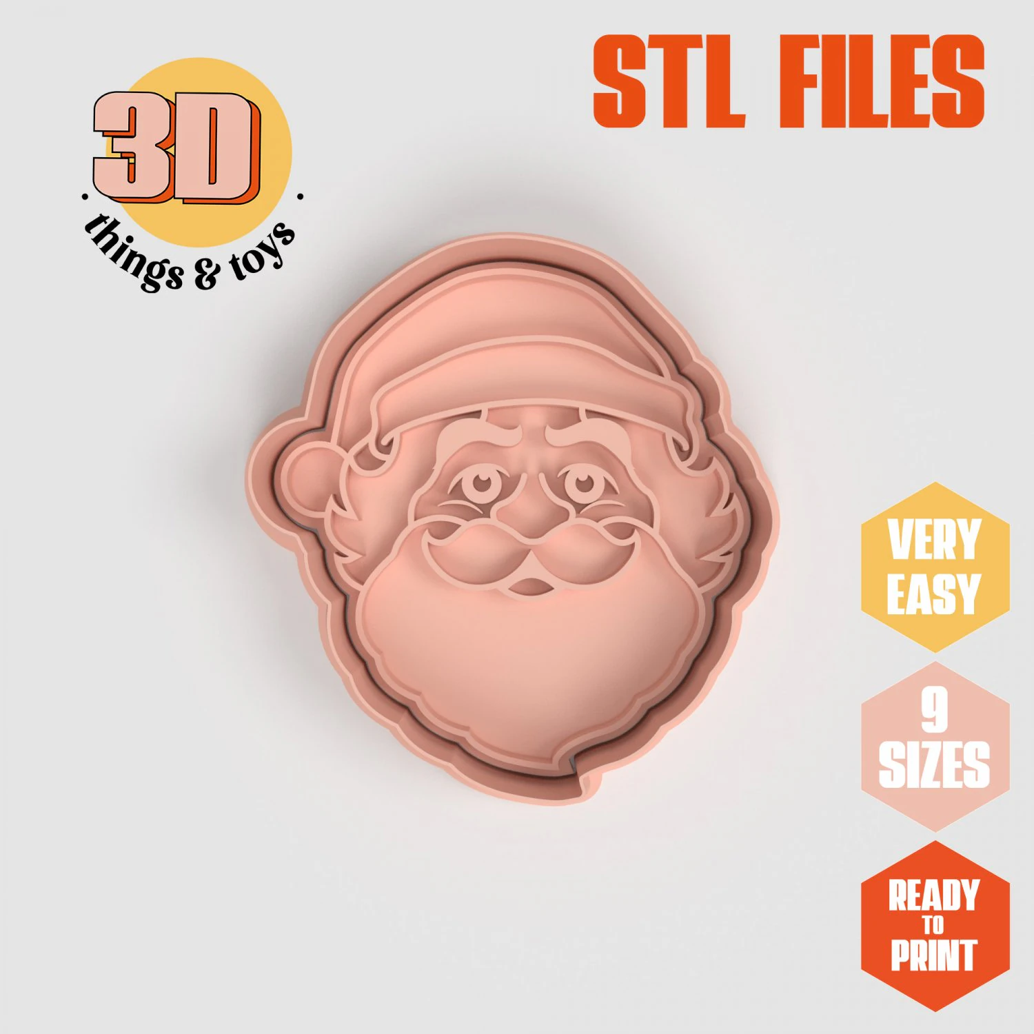 STL Christmas Santa Claus Shape Cutter- 9 Sizes Perfect Biscuits Jewelry Making and Crafts Unique 3D Print Model .c4d .max .obj .3ds .fbx .stl .blend