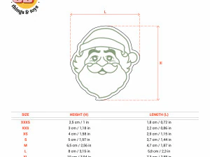 STL Christmas Santa Claus Shape Cutter- 9 Sizes Perfect Biscuits Jewelry Making and Crafts Unique 3D Print Model