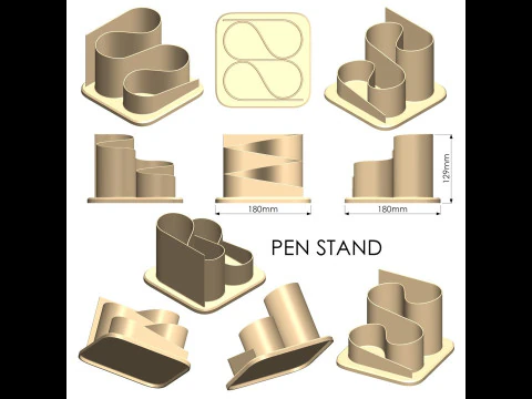 Curve Shaped Pen Stand 3D Print Model