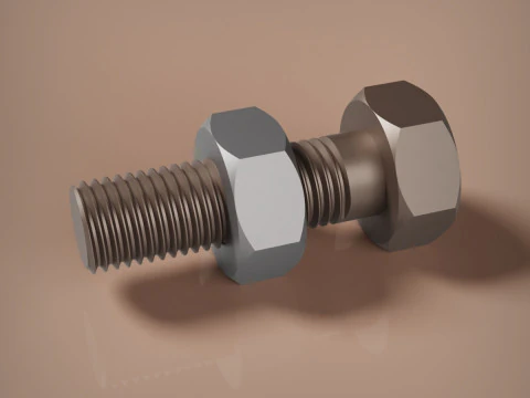 M12x15 Bolt and Nut 3D Print Model