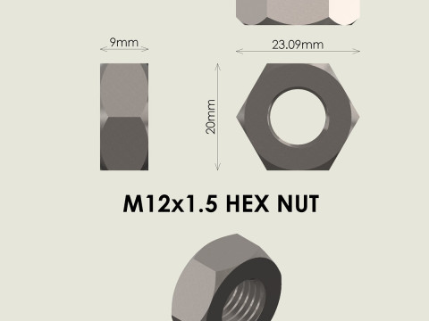 M12x15 Schraube und Mutter 3D Druckmodell