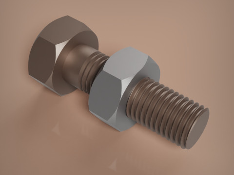 M12x15 Schraube und Mutter 3D Druckmodell