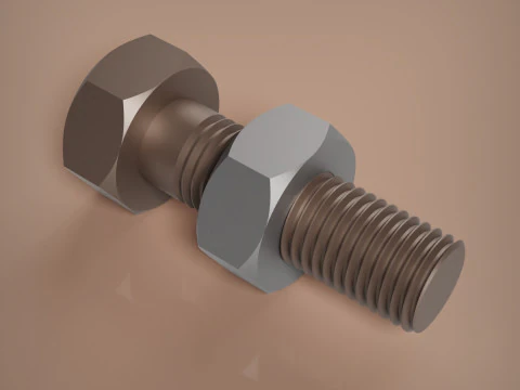 M12x15 Bolt and Nut 3D Print Model