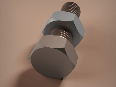 M12x15 Bolt and Nut 3D Print Model