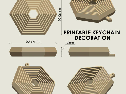 Hexagonal Key Chain 3D Print Model