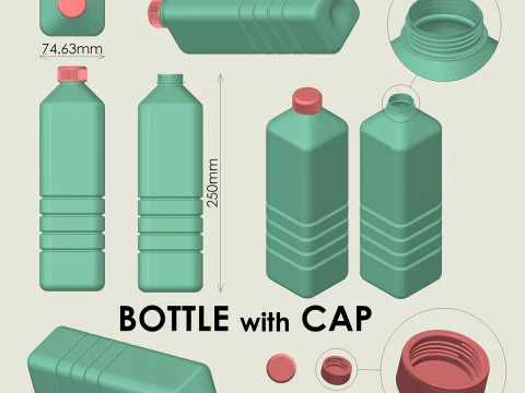 Garrafa com tampa Modelo de Impressão 3D