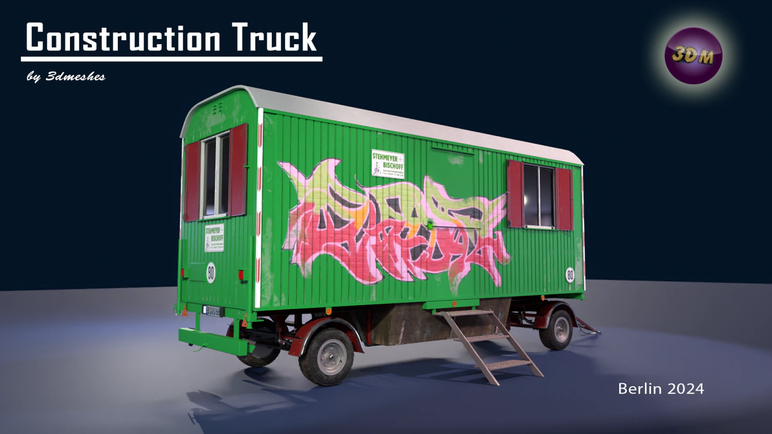 The Construction Truck 3D Model .c4d .max .obj .3ds .fbx .stl .blend