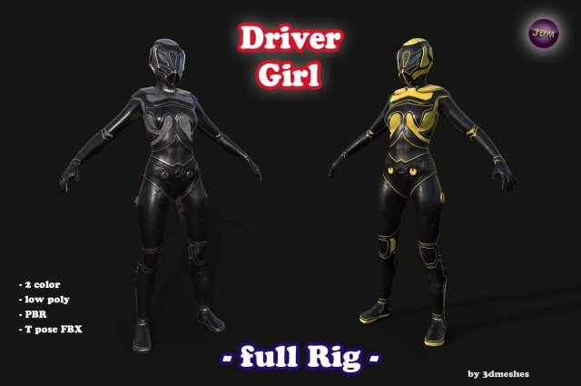 Driver Girl - full Rig PBR 3D Model .c4d .max .obj .3ds .fbx .stl .blend 