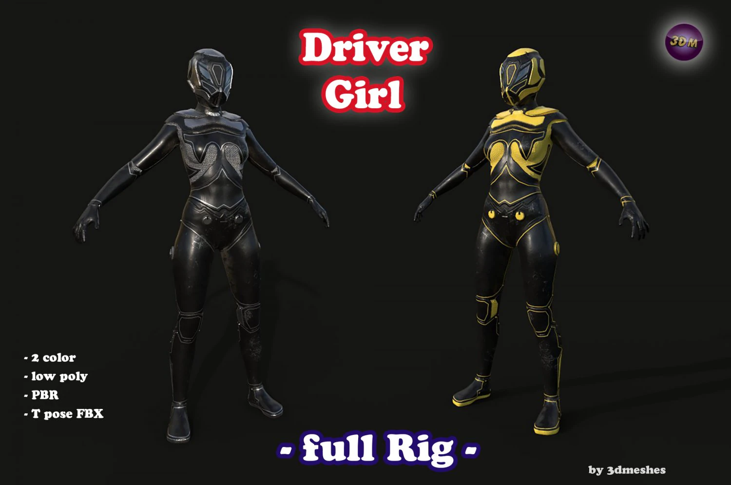 Driver Girl - full Rig PBR 3D Model .c4d .max .obj .3ds .fbx .stl .blend