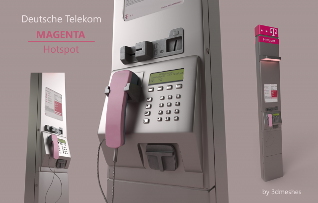 Telephonebox Telekom - Magenta - PBR STL 3D-Modell .c4d .max .obj .3ds .fbx .stl .blend 