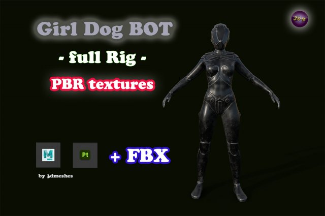 Girl Dog Bot - PBR 3D Model .c4d .max .obj .3ds .fbx .stl .blend 