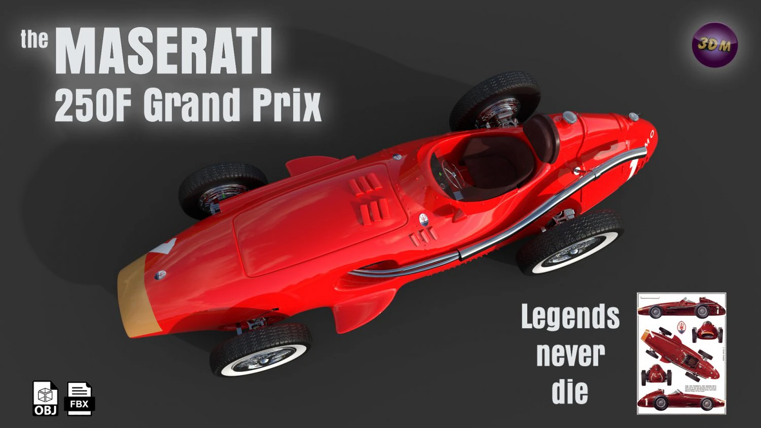 Maserati 250F Grand Prix - PBR 3D Model .c4d .max .obj .3ds .fbx .stl .blend 