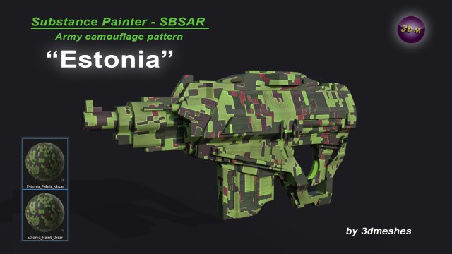 Estonia - Army Camouflage Pattern - SBSAR Material CG テクスチャ .c4d .max .obj .3ds .fbx .stl .blend 