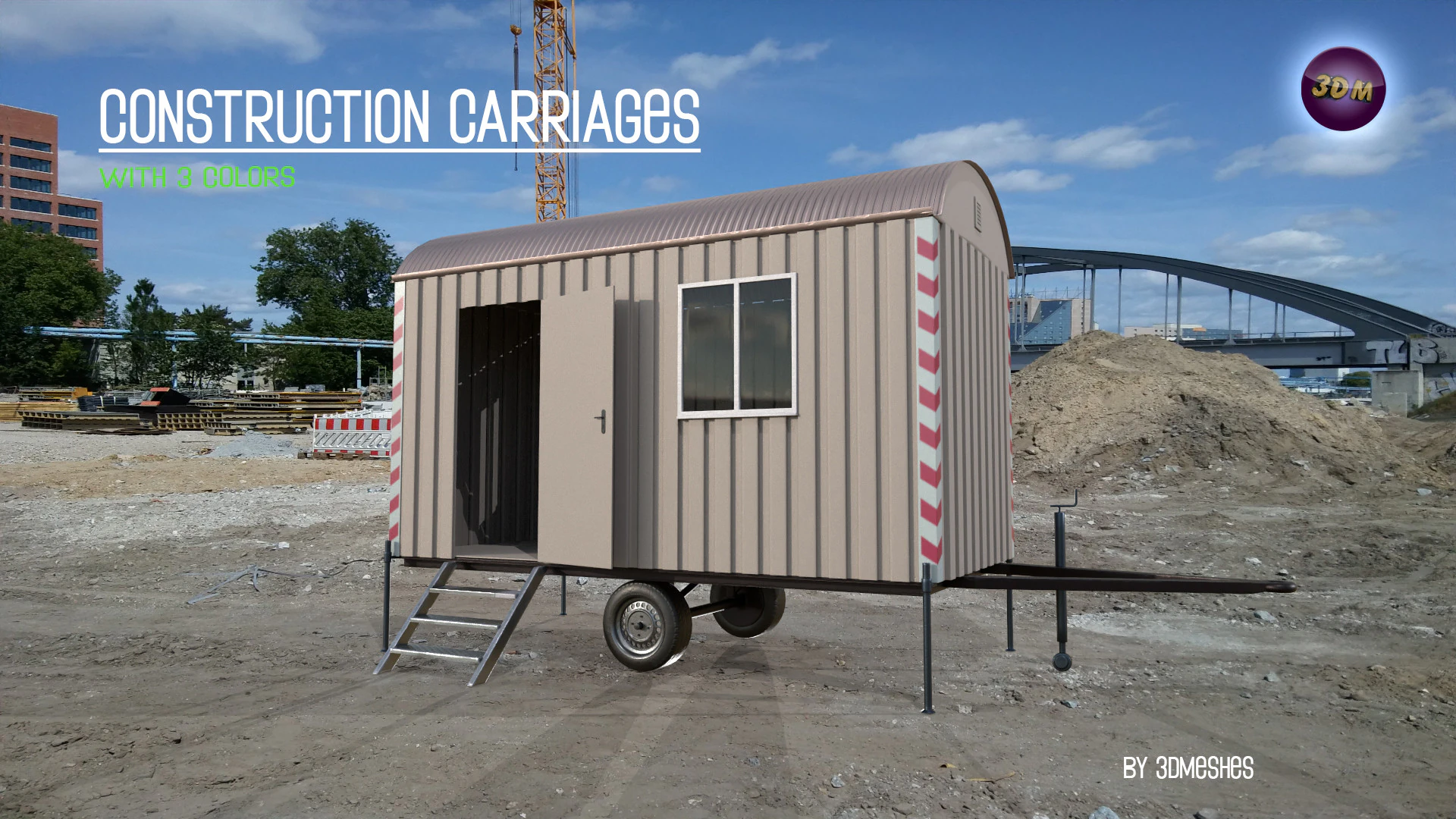 Construction Carriages 2 in 3 different colors 3D Model .c4d .max .obj .3ds .fbx .stl .blend