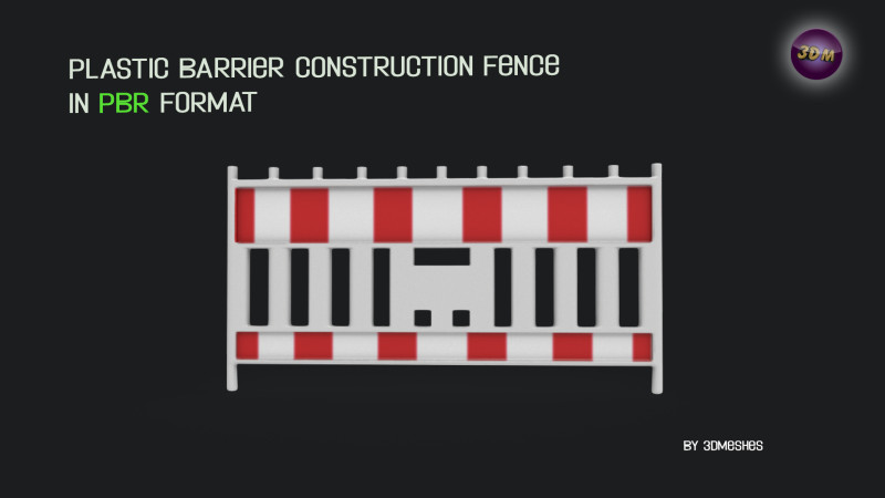 Plastic Barrier Construction Fence in PBR format Modelo 3D .c4d .max .obj .3ds .fbx .stl .blend