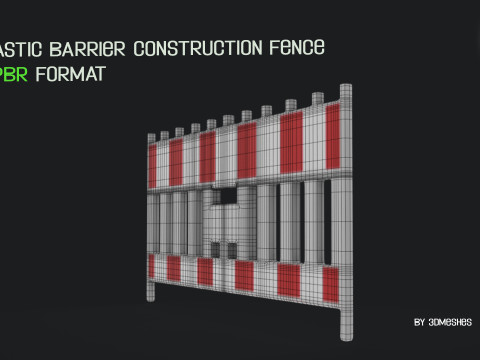 Plastic Barrier Construction Fence in PBR format Modelo 3D