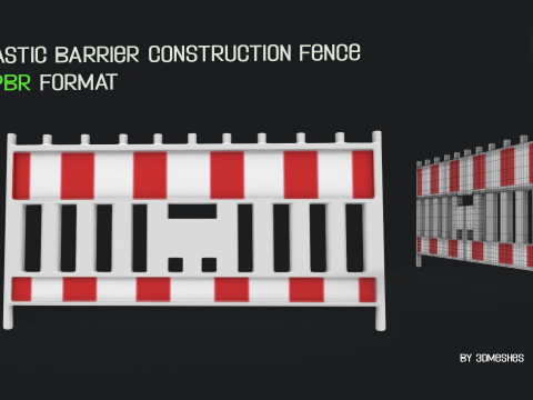 Plastic Barrier Construction Fence in PBR format Modelo 3D