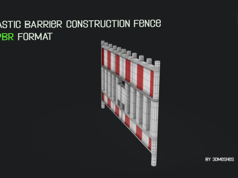 Plastic Barrier Construction Fence in PBR format Modelo 3D