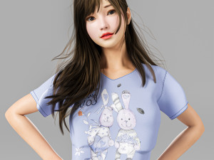 A beach girl in a cute pose 3D Model