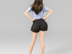 A beach girl in a cute pose 3D Model