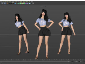 A beach girl in a cute pose 3D Model