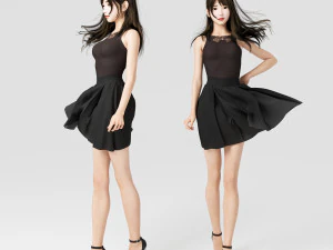 Женщина в короткой юбке в позе 3D Модель