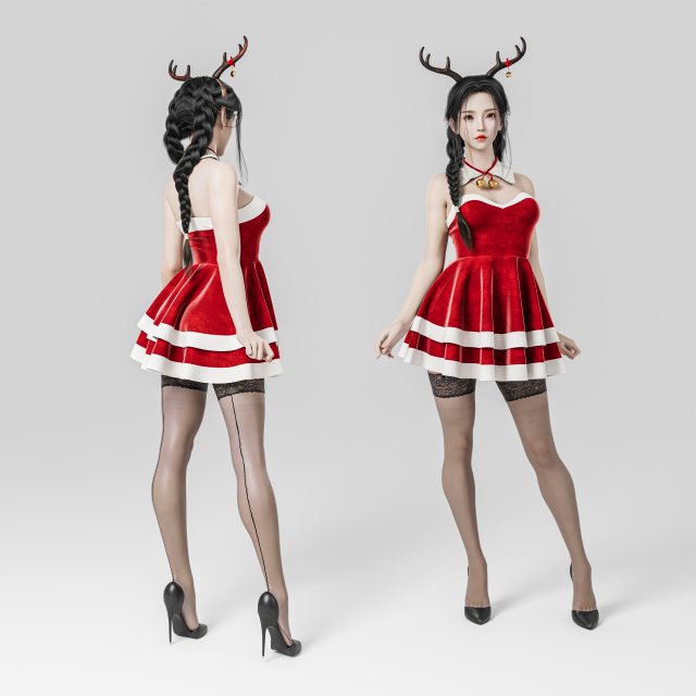 Merry Christmas Girl 3D मॉडल .c4d .max .obj .3ds .fbx .stl .blend 