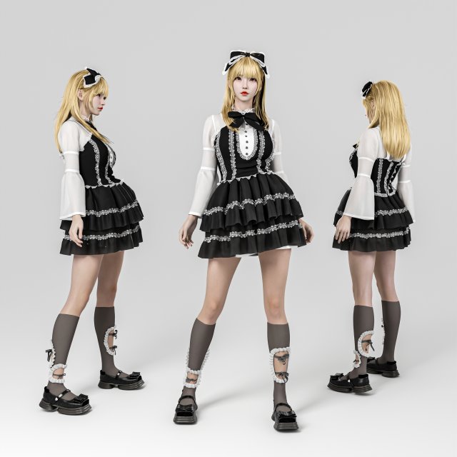 A blonde girl in a Lolita dress 3D Model .c4d .max .obj .3ds .fbx .stl .blend 