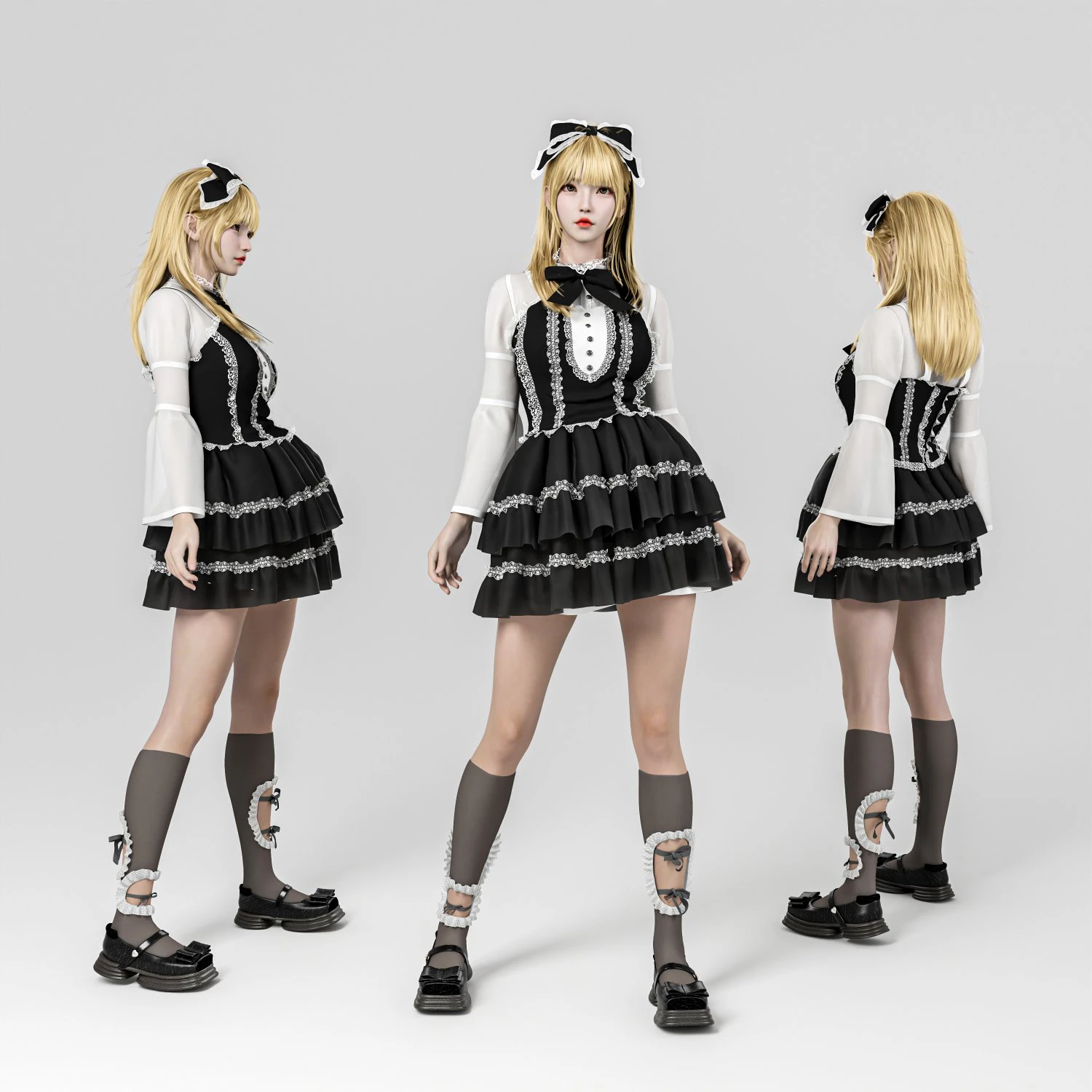 Uma garota loira com um vestido Lolita Modelo 3D .c4d .max .obj .3ds .fbx .stl .blend 